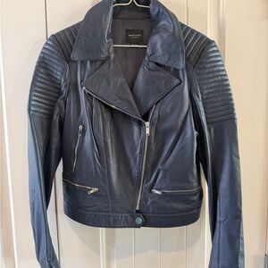 Marciano Women's Dark Blue Leather Jacket Medium